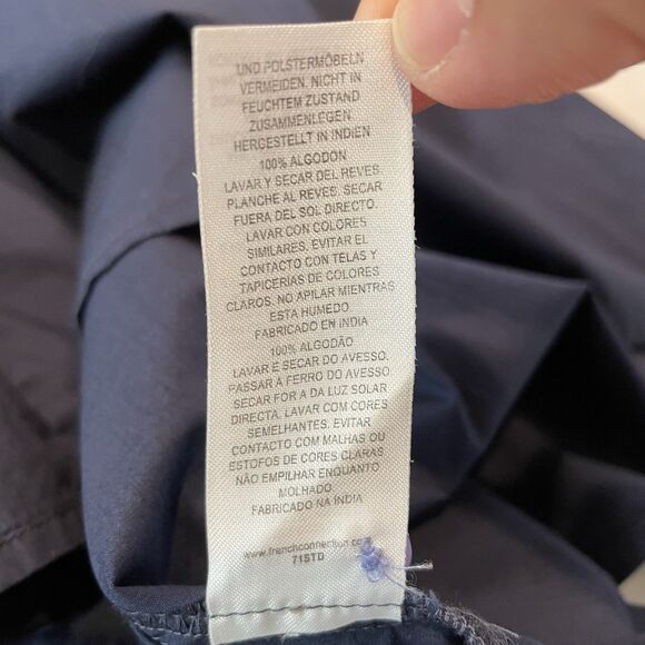 FRENCH CONNECTION Rhodes Colorblock Smocked Blue Poplin Dress, Sz 12 - Picture 11 of 13